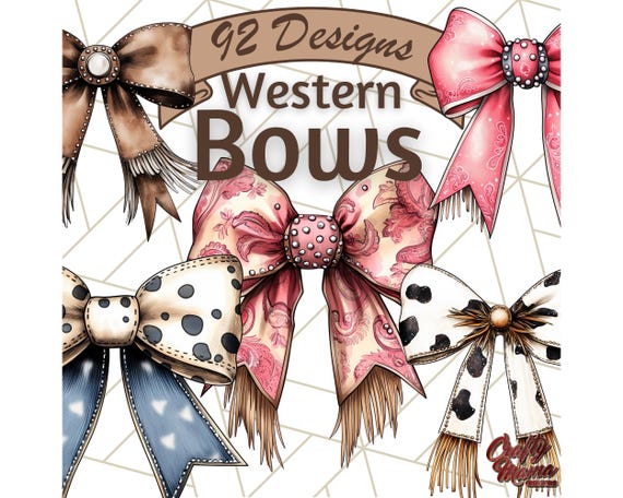 Western Style Bow PNG, Tooled Leather, Cow Print, Aztec, Bandana, Rustic Rodeo Clipart, Boho Western Bow Sublimation, Digital Download