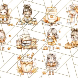 Pode incluir: Um conjunto de nove ilustra&ccedil;&otilde;es digitais com meninas fofas em cen&aacute;rios outonais. As ilustra&ccedil;&otilde;es incluem meninas lendo livros, tomando caf&eacute; e curtindo a esta&ccedil;&atilde;o do outono. As ilustra&ccedil;&otilde;es s&atilde;o perfeitas para usar em scrapbooking digital, cria&ccedil;&atilde;o de cart&otilde;es e outros projetos criativos.