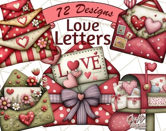 72 Png Romantic Valentine Letters Clip Art, Cards, Envelopes, Mailboxes PNG, Cute Whimsical Valentine Stationery Clipart, Digital Love Notes