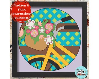 3D Spring Shadow Box Svg, Bicycle Basket Flowers Shadowbox Svg, Spring Bicycle Ride 3D Layered Papercut, Spring Flowers SVG Files For Cricut