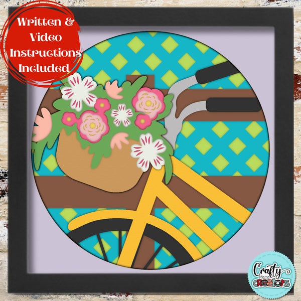 3D Spring Shadow Box Svg, Bicycle Basket Flowers Shadowbox Svg, Spring Bicycle Ride 3D Layered Papercut, Spring Flowers SVG Files For Cricut