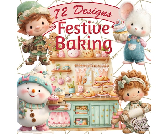 72 Png, Holiday Baking Clipart, Christmas Cookies Clip Art, Gingerbread PNG, Festive Baking Clipart, Cute Kitchen Graphics