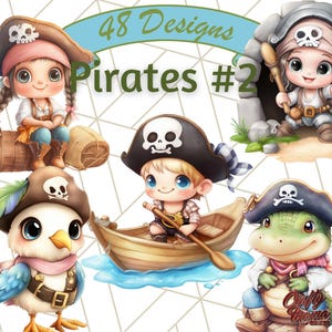 Imágenes prediseñadas de animales piratas y niños, mapa del tesoro, loro, calavera, sombrero pirata, gancho, espada, gráficos náuticos, pirata imprimible
