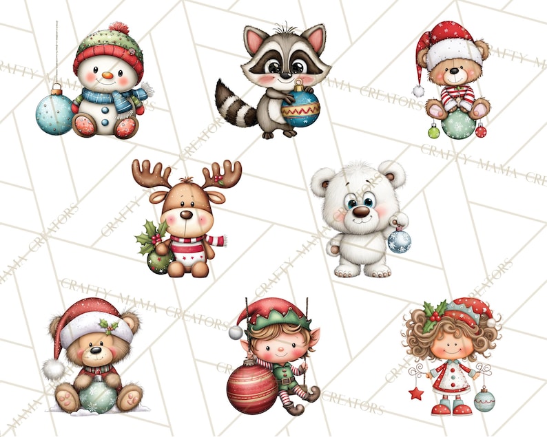 60 Png, Julfigurer på Ornament PNG, Jul Clipart, Söt Jul Clip Art, Festliga Utskrivbara PNGs, Ornament Kul bild 5