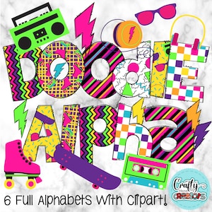 80s Doodle Letters PNG Files, Retro Doodle Alpha Bundle With Clipart, Neon Alphabet Doodle PNG Doodle, 80s Clipart, Make Your Own
