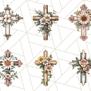 Aquarel bloemen christelijk kruis PNG, religieuze clipart voor sublimatie, op geloof gebaseerde digitale download, afdrukbare paaskruis, bloemenkruis afbeelding 5
