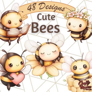 Cute Bee Clipart PNG, Adorable Bumblebee Illustrations, Honey Bee Digital Art, Kawaii Bee Graphics, Cute Insect Designs for Crafts