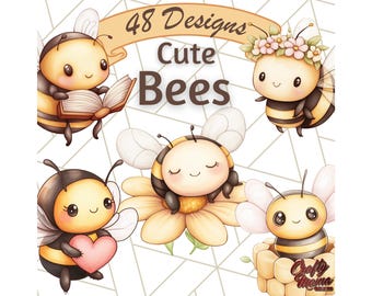 Clipart PNG d'abeilles mignonnes, illustrations d'adorables bourdons, art numérique d'abeilles, graphiques d'abeilles kawaii, dessins d'insectes mignons pour l'artisanat