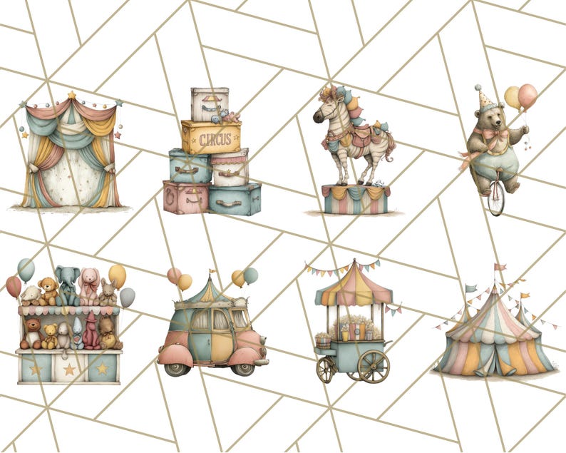 Vintage Carnival Animals Clipart, Circus Clip Art PNG, Retro Circus ...