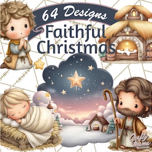 64 Png Nativity Scene Clipart PNG, Christian Christmas Digital Download, Baby Jesus Mary Joseph Angels, Religious Holiday Clip Art Printable