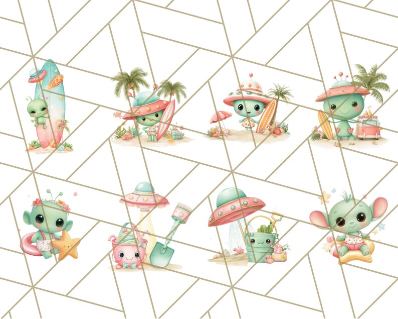 Alien Vacation Clipart PNG, Cute Alien Beach Illustrations, Summer ...