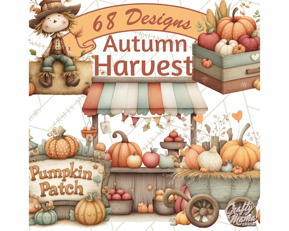 68 Png, Autumn Harvest Clipart, Fall PNG, Hay Bales, Corn Stalks, Pumpkins, Gourds, Apple Baskets, Scarecrow Clip Art, Halloween Graphics