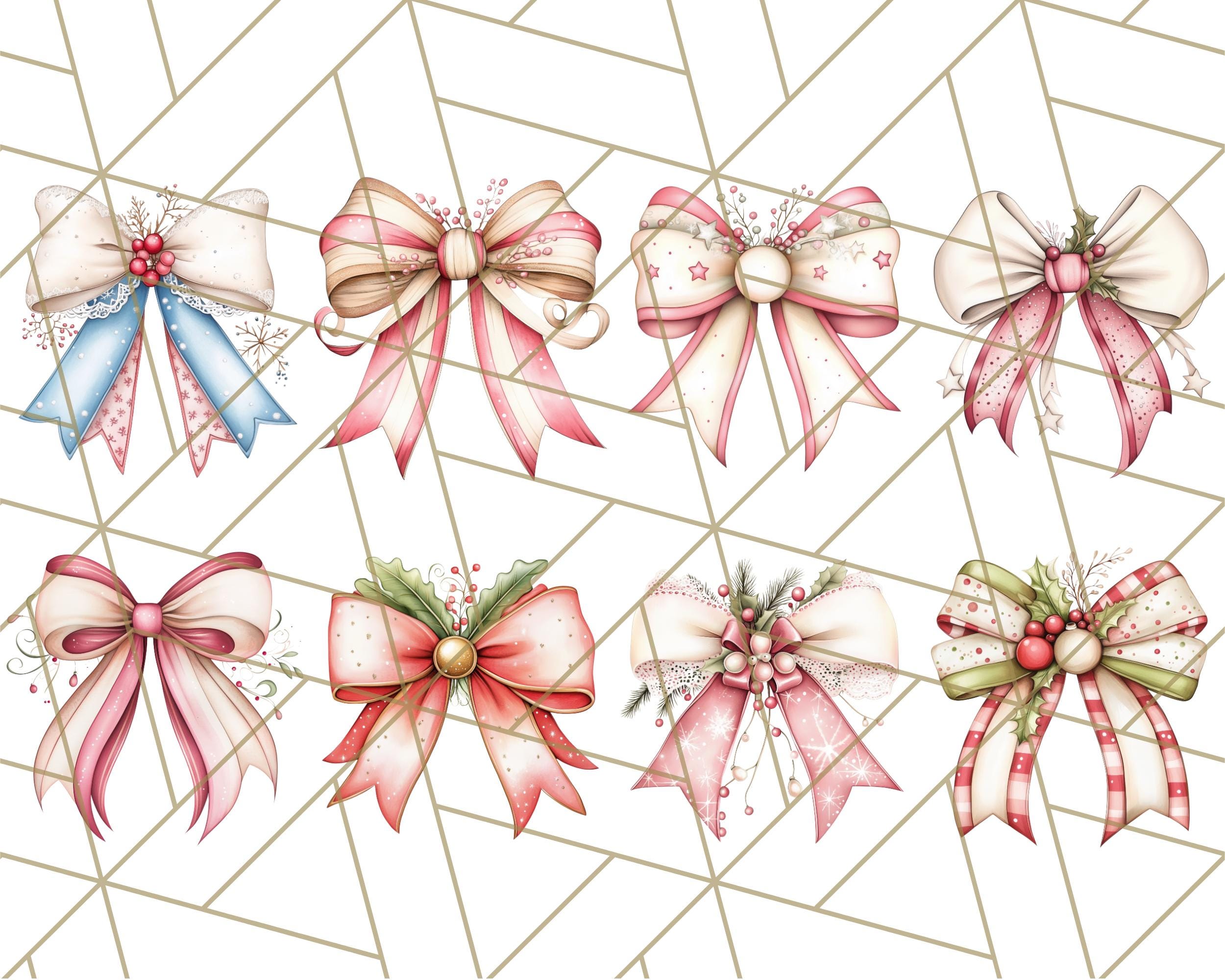 Muted Cozy Christmas Bows PNG Clipart, Soft Rustic Holiday Bow Clip Art ...