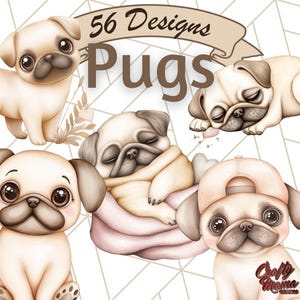 Cute Pug Clipart, Adorable Dog PNG, Sleeping Pug, Sitting Puppy, Funny Pet Illustrations, Kawaii Pug Graphics, Digital Dog Art