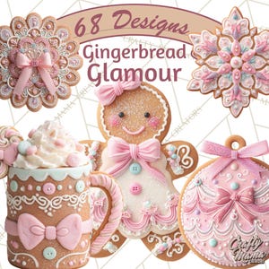 68 Png, Coquette Christmas Cookies PNG, Gingerbread Clipart, Bow Cookie Clip Art, Cute Holiday Aesthetic, Kawaii Christmas PNG Printable Set
