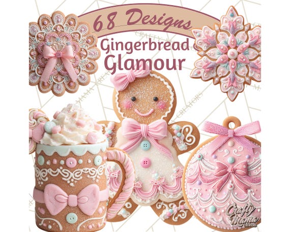 68 Png, Coquette Christmas Cookies PNG, Gingerbread Clipart, Bow Cookie Clip Art, Cute Holiday Aesthetic, Kawaii Christmas PNG Printable Set