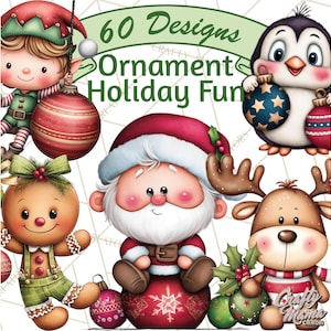 60 Png, Julfigurer på Ornament PNG, Jul Clipart, Söt Jul Clip Art, Festliga Utskrivbara PNGs, Ornament Kul bild 1