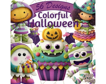 56 Png, Halloween Clipart, Cute Halloween Characters, Trick or Treat PNG, Colorful Halloween Kids, Ghost Vampire Witch Clip Art, Candy PNG