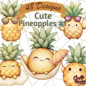 かわいいパイナップルのキャラクターのクリップアート、かわいいトロピカル PNG、楽しい夏のフルーツのイラスト、漫画のパイナップルのデジタルアート、遊び心のある食べ物のグラフィック