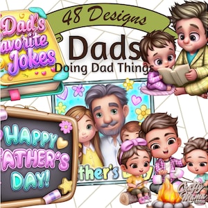 Funny Dad Clipart PNG, Father's Day Cartoon Clip Art, Dad Life Illustrations, Cute Dad and Kids PNG, Digital Download for Dads Png