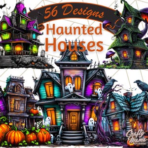 Haunted Houses Clipart PNG, Spooky Halloween Homes, Creepy Haunted Mansion Clip Art, Ghostly House PNG, Halloween Scary House Illustrations