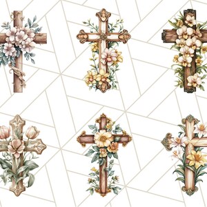 Aquarel bloemen christelijk kruis PNG, religieuze clipart voor sublimatie, op geloof gebaseerde digitale download, afdrukbare paaskruis, bloemenkruis afbeelding 7