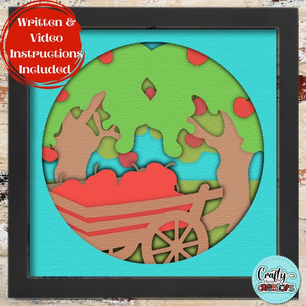 3D Apple Tree Svg Shadow Box, Fall Shadow Box Svg, Apple Orchard 3D Layered Papercut, Fall Apple SVG Files For Cricut, Autumn Scene Svg