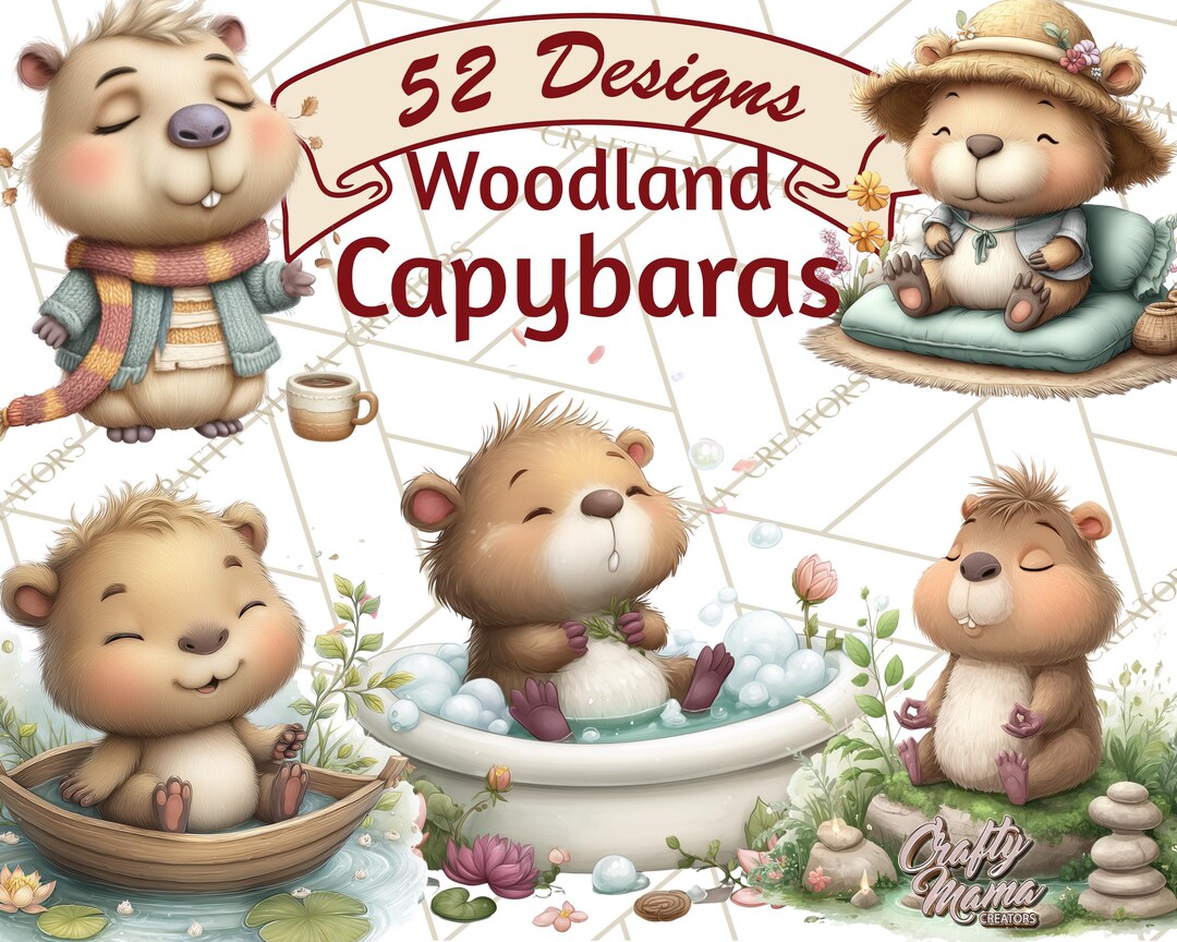 52 Png Whimsical Capybara Clipart PNG, Cozy Hygge Capybara ...