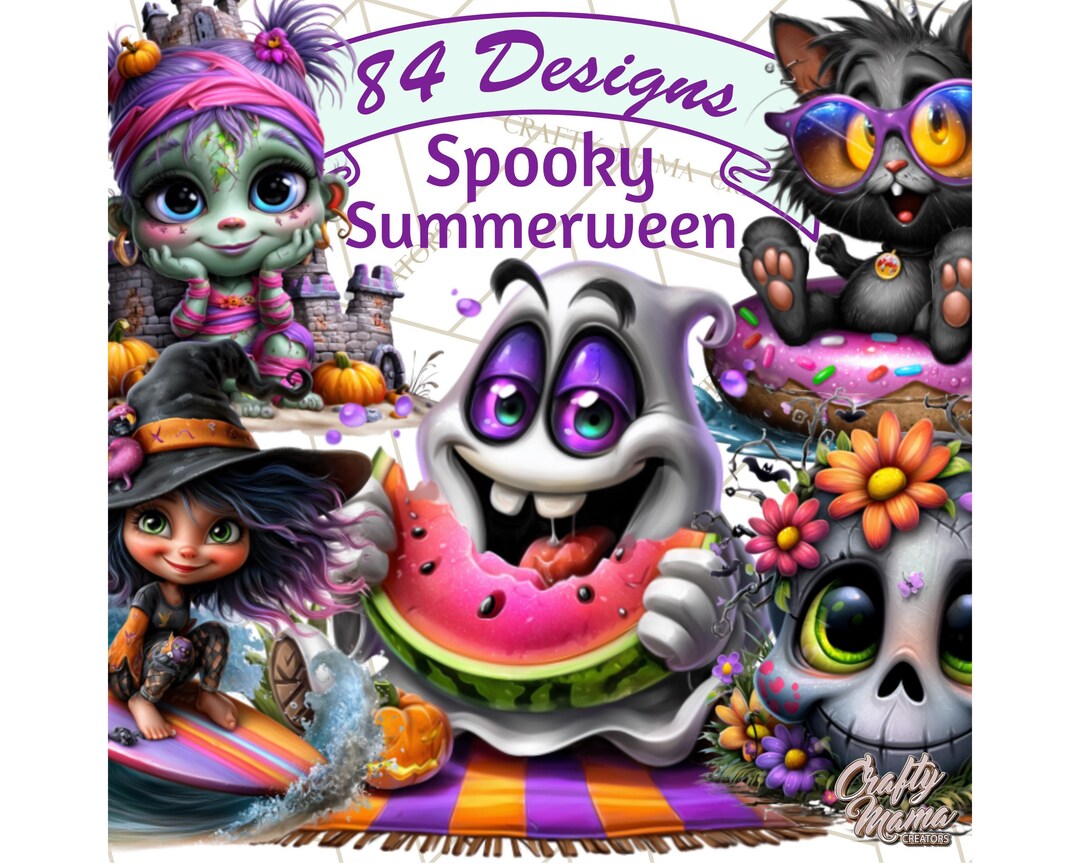 84 Summerween Clipart PNG, Cute Halloween Beach Monster, Spooky Summer ...