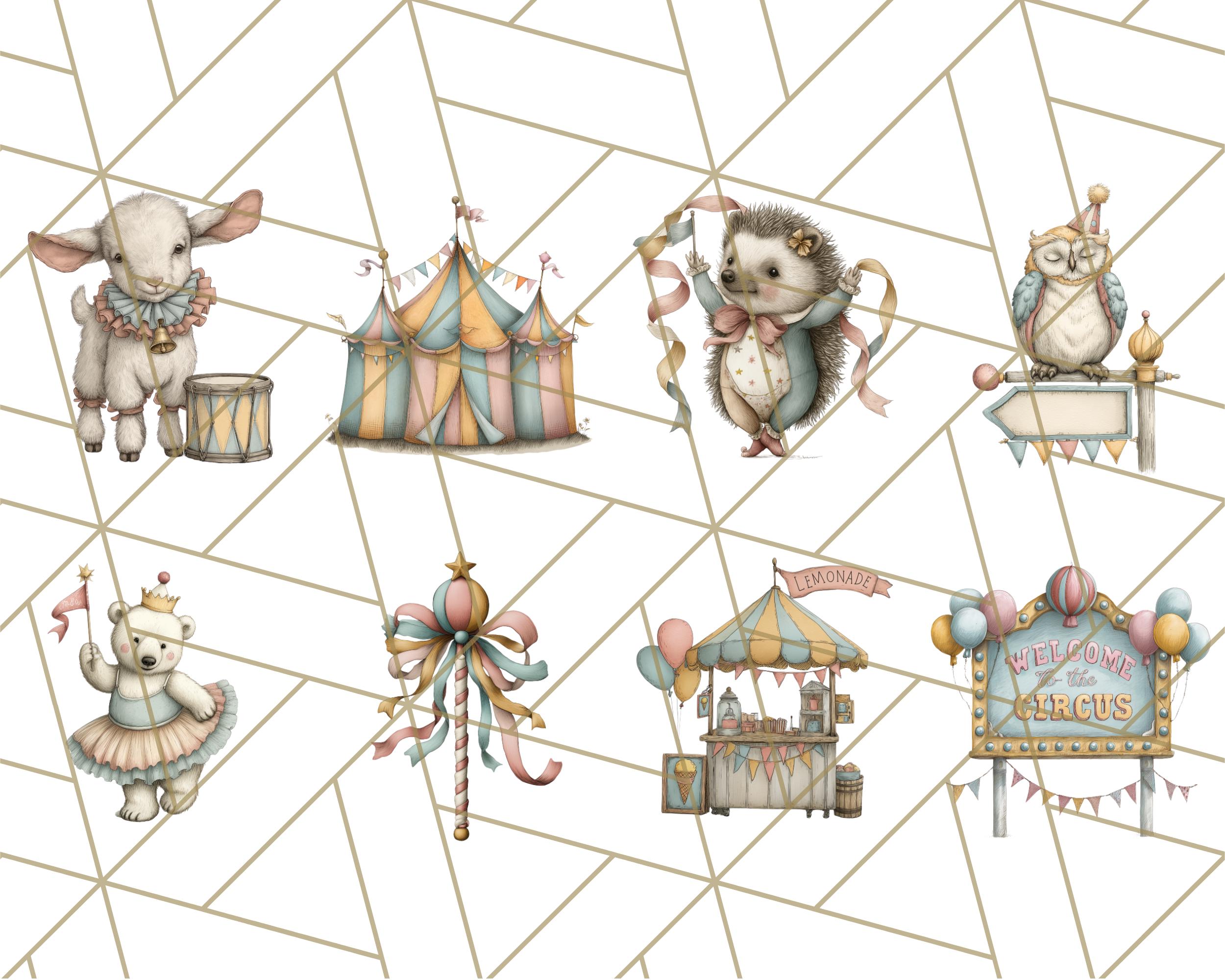 Vintage Carnival Animals Clipart, Circus Clip Art PNG, Retro Circus ...