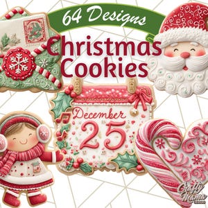 Christmas Cookies Clipart 64 PNG Files, Festive Holiday Cookie Shapes, Decorated Xmas Treats, Seasonal Baking Digital Art for Crafts
