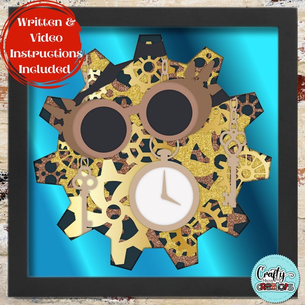 3D Steampunk Shadow Box Svg, Steampunk Goggles Shadowbox Svg, Victorian Gears 3D Layered Papercut, Clockwork Science Fiction SVG Files