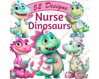 52 png, pediatrische verpleegkundige dinosaurussen clipart, baby dinosaurus medische illustraties, verpleegkundige scrubs stethoscoop pleister elementen, gezondheidszorg afdrukbare