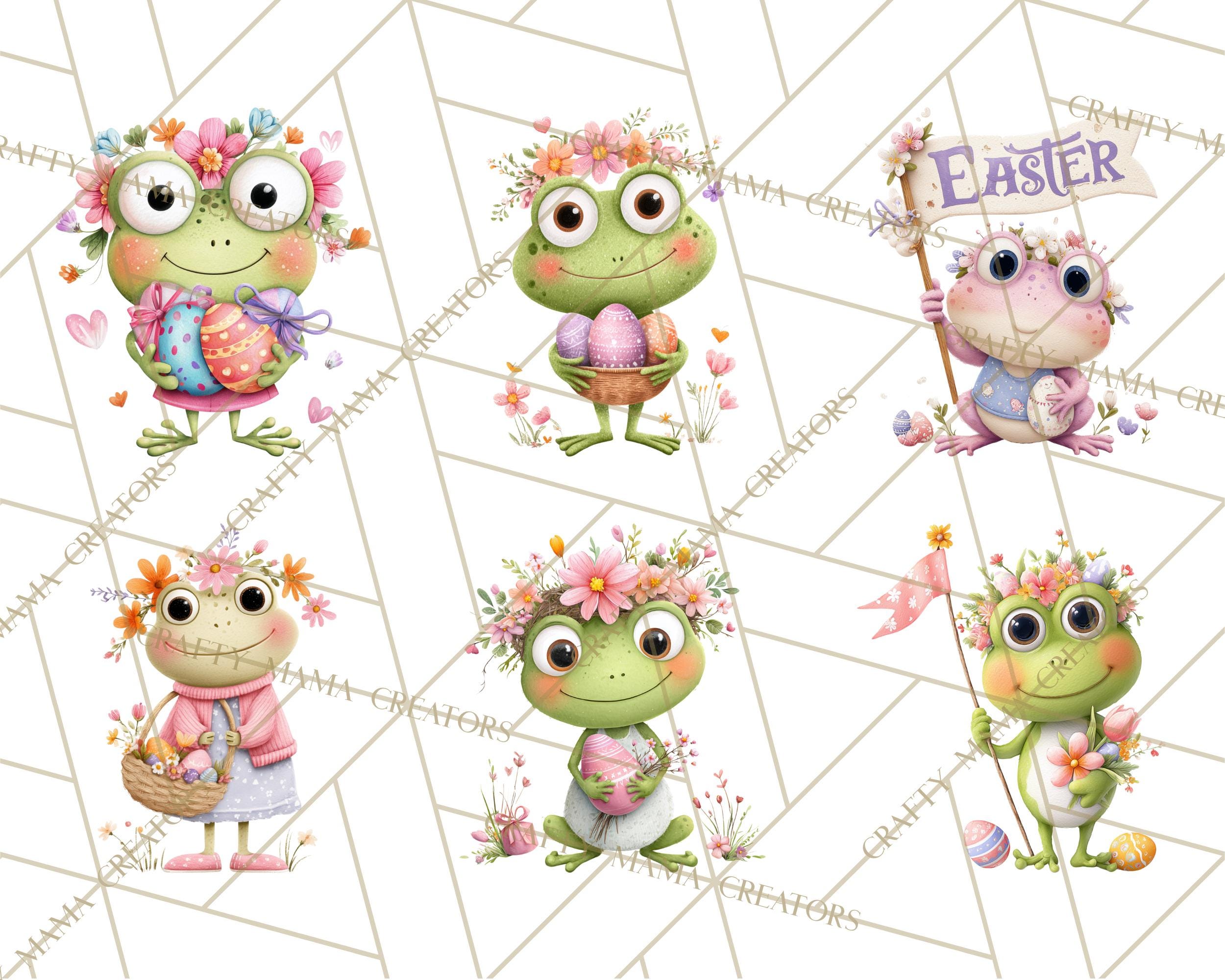 48 Png, Frog Easter Clipart PNG, Cute Frog Holding Eggs, Pastel Spring ...