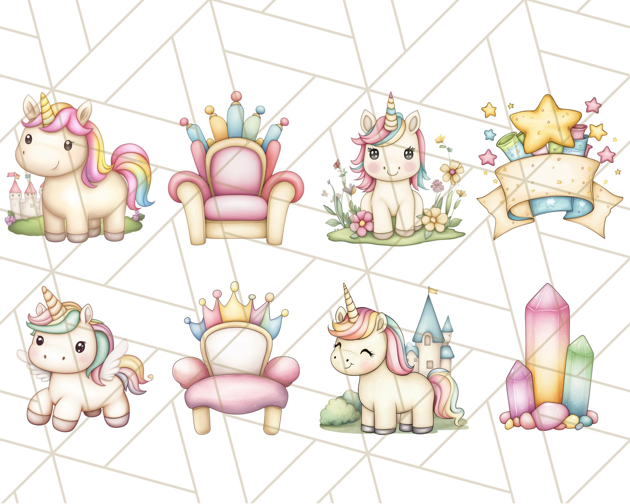 Pastel Unicorn Clipart PNG, Fairy Tale Rainbow Unicorns, Castle and ...