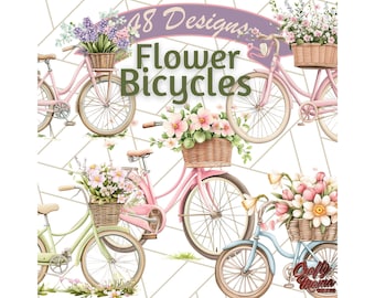 48 Png, Bicycle with Flowers PNG, Watercolor Floral Bike Clipart, Vintage Clip Art, Spring Sublimation Digital Download