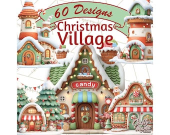 60 imagens PNG, Clipart de Vila Natalina, Clipart de Casas de Natal em PNG, Loja de Brinquedos, Loja de Doces, Padaria de Biscoitos de Gengibre, Correios, Polo Norte, Trenó