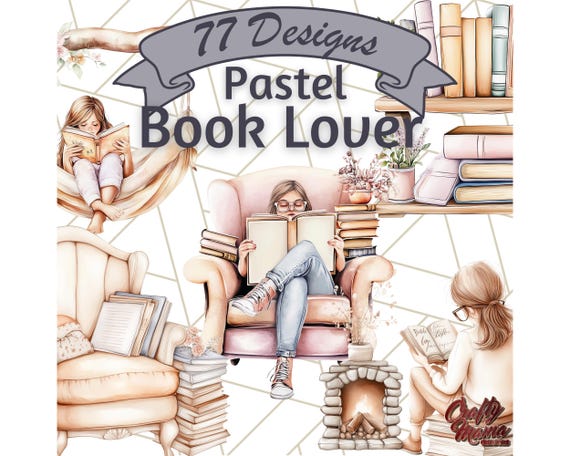 Book Lover Clipart, Cozy Reading PNG, Book Aesthetic Digital Download, Library Decor Illustration, Bookish Graphics for Crafts and Gifts