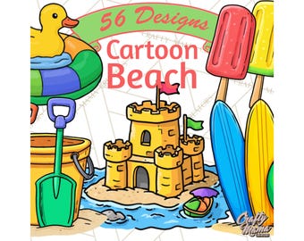 56 Summer Beach Toys Clipart, Cute Sand Bucket Beach Ball Summer Graphics, Pool Float Surfboard PNG, Kids Beach Party Elements, Sublimation