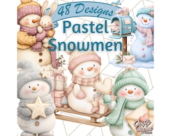 48 png, schattige sneeuwpop clipart, pastel sneeuwpoppen png, wintersneeuwpop illustraties, zachte kleuren kerst graphics, gezellige sneeuw png, kawaii sneeuwpop