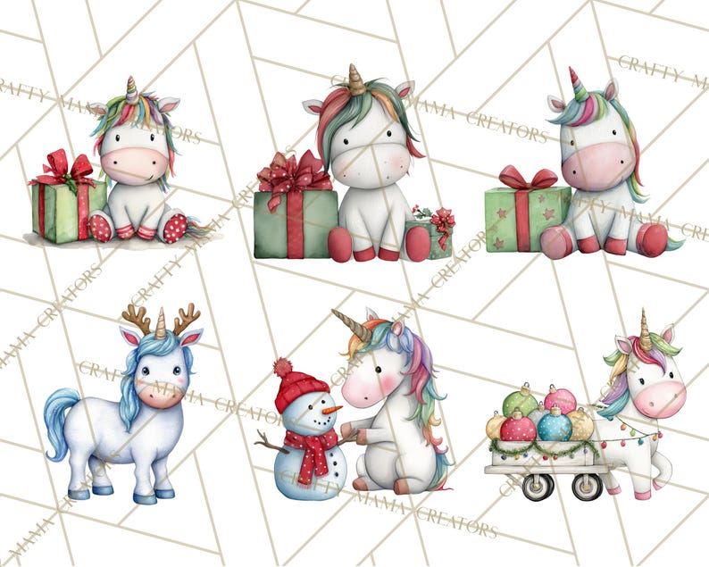 48 Png Christmas Unicorn Clipart Bundle, Cute Watercolor Unicorns PNG ...