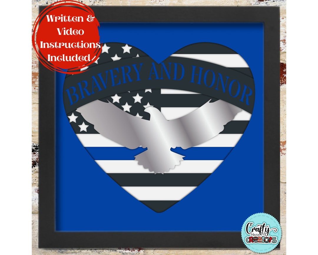 3D Police Officer Svg Shadow Box, Thin Blue Line Svg, Police Home Decor