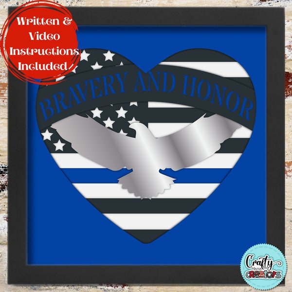 3D Police Officer Svg Shadow Box, Thin Blue Line Svg, Police Home Decor Shadowbox Svg, Hero 3D Layered Papercut, Officer SVG File For Cricut