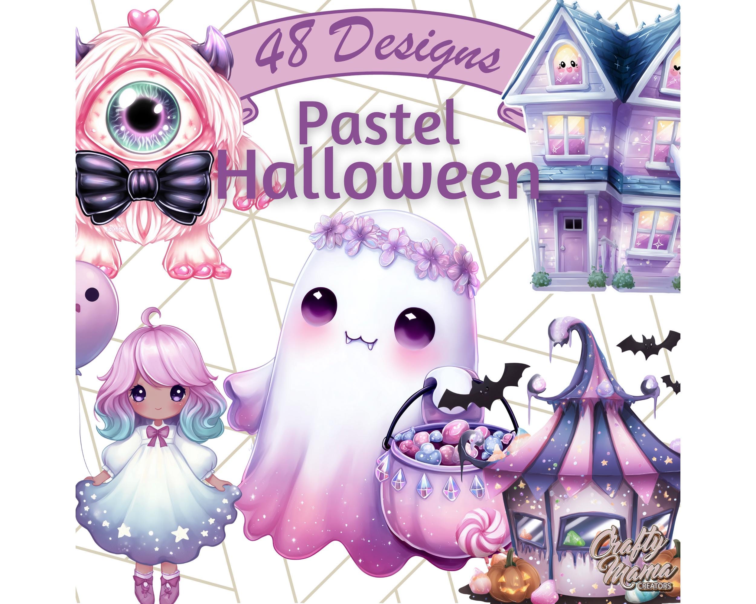 Pastel Halloween Clipart, Cute Halloween Clip Art, Ghosts, Pumpkins