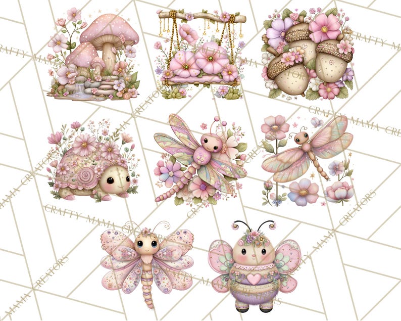 52 Png Magic Garden Bugs Clipart PNG, Pastel Fairy Garden Png, Kawaii Watercolor Bugs, Children’s Illustration, Printable Nursery Art image 8