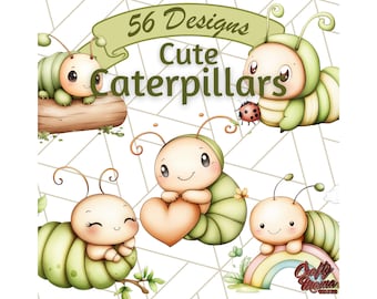 Adorable Caterpillar Clipart, Cute Bug Illustrations, Whimsical Insect PNG, Garden Critter Art, Spring Bug Graphics, Digital Download