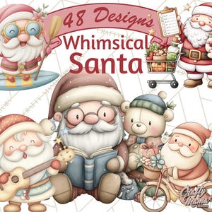 48 Png Whimsical Santa Clipart PNG, Cute Christmas Santa Illustrations, Santa in Funny Poses, Holiday Character Clip Art, Printable Graphics