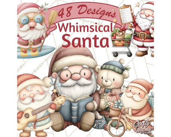 48 Png Whimsical Santa Clipart PNG, Cute Christmas Santa Illustrations, Santa in Funny Poses, Holiday Character Clip Art, Printable Graphics