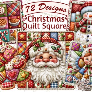 72 Christmas Quilt Square Patterns PNG, Holiday Quilt Clipart, Christmas Patchwork Clip Art, Quilted Elements, Festive Fabric Design PNG