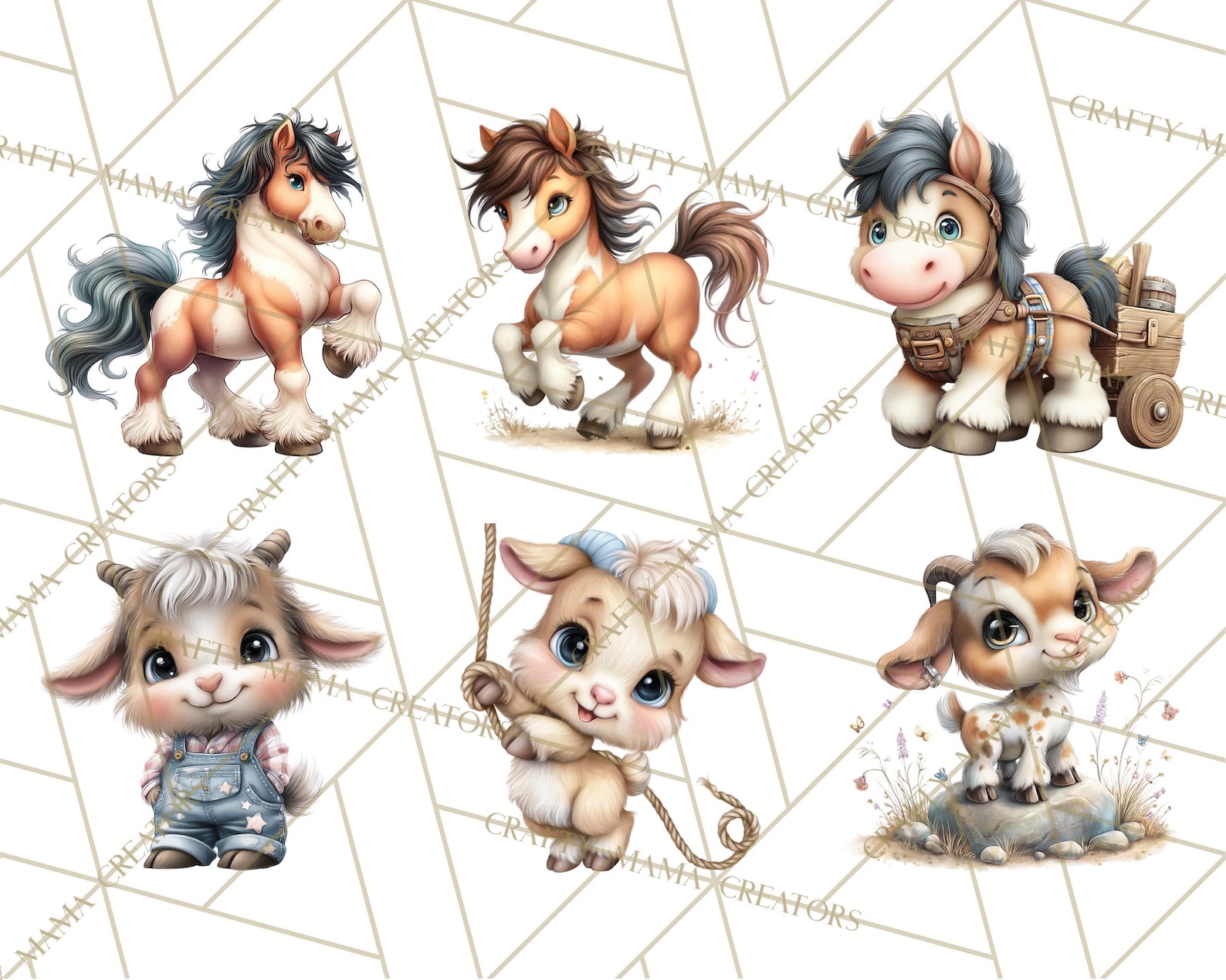 48 Png, Farm Animals Clipart PNG, Cute Cow Pig Sheep Chicken Horse Goat ...